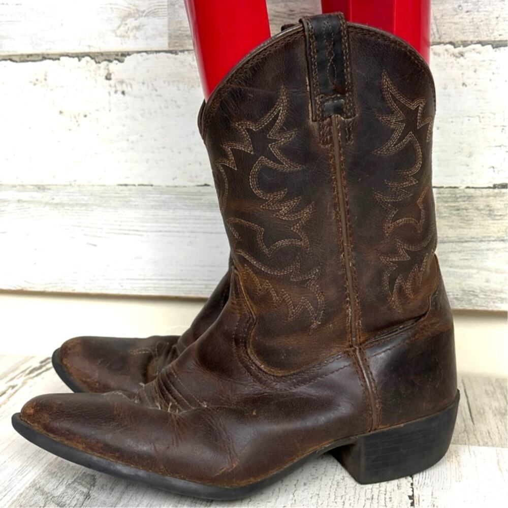 Ariat Kids 4 / EU 35.5 Heritage Brown Leather Round Toe Western Cowboy Boots